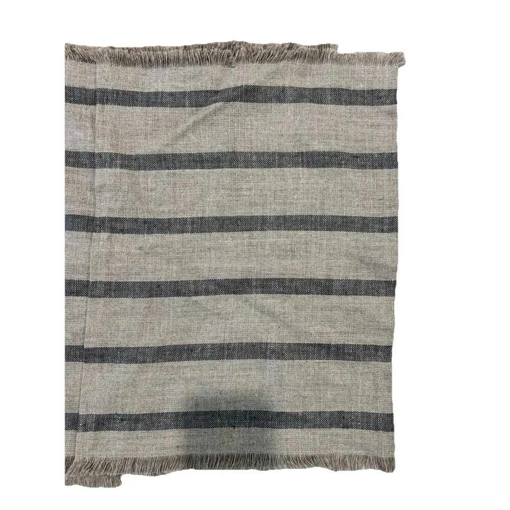 Crate & Barrel Beckett Stripe Placemats Set of 7 Grey Linen. NWOT